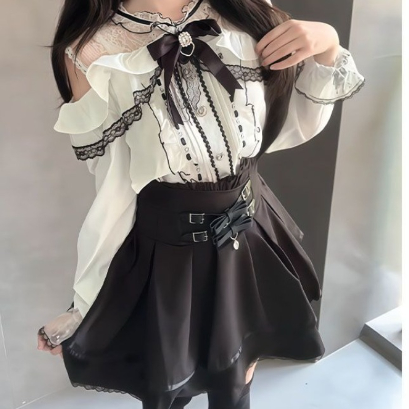 Blouse Off Shoulder - Japon Gotik Y2K Lolita Tarzı Kadın