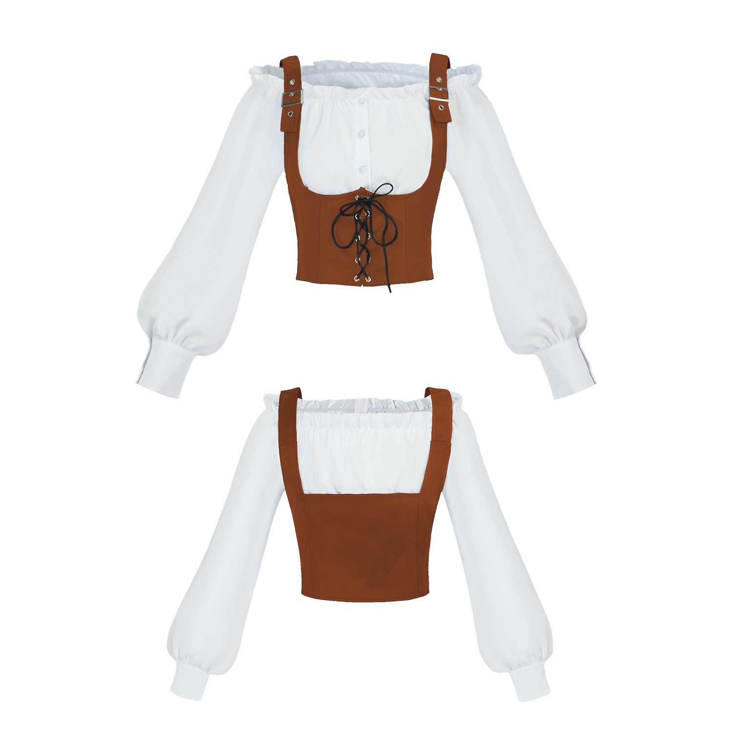 Blouse Off Shoulder - Rönesans Tarzı İki Parçalı Kostüm Seti,