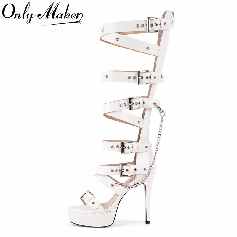 Sandal Strappy Heeled - Onlymaker Platform Diz Boyu Delikli Kemer