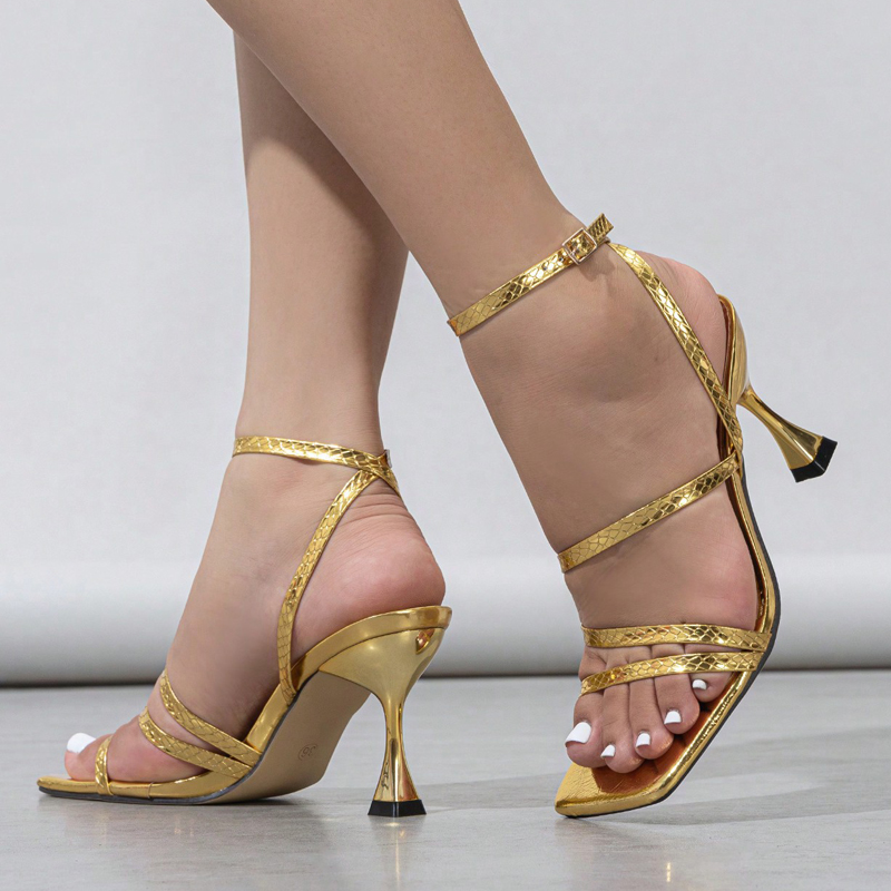 Seksi Yılan Baskı Deri Ayak Bi - Sandal Strappy Heeled incelemesi ve fiyatı